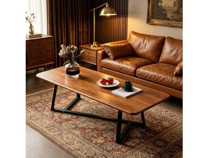 EBOYNSowAprr Moderner rechteckiger Couchtisch für Wohnzimmer Stabiler Metallrahmen im minimalistischen Industriestil, Einfache Montage(Walnut,55.1x23.6x17.7 )