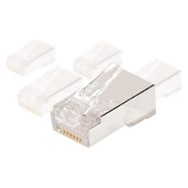 Exertis Connect Modularstecker für Rundkabel, STP, 8P8C (RJ45), VPE 100 Stück Geschirmter RJ45 Stecker für Patchkabe (920870)