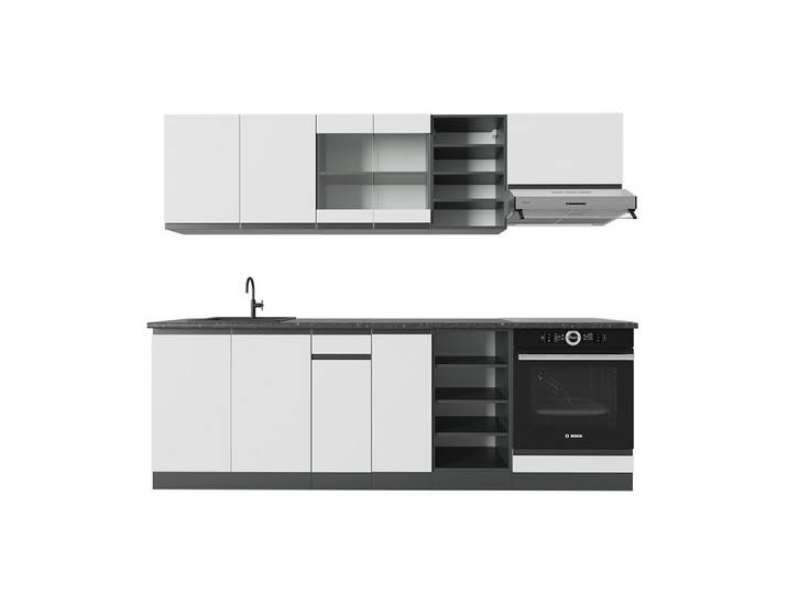 Vicco Küchenzeile R-Line, Weiß/Anthrazit, 240 cm J-Shape