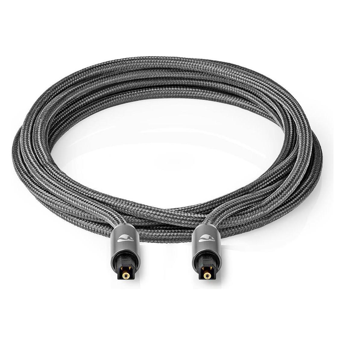 Nedis Optisches Audiokabel | Toslink Stecker | Toslink Stecker | 1.00 m | rund | Baumwolle | Gun Met (1 m, Toslink Kabel) (CATB25000GY10)