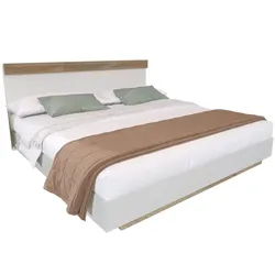 Doppelbett 160x200 Holz Schwebebett mit Kopfteil – Modernes Design in Eiche Sonoma/Weiß, Robuster Lattenrost, Optimale Luftzirkulation