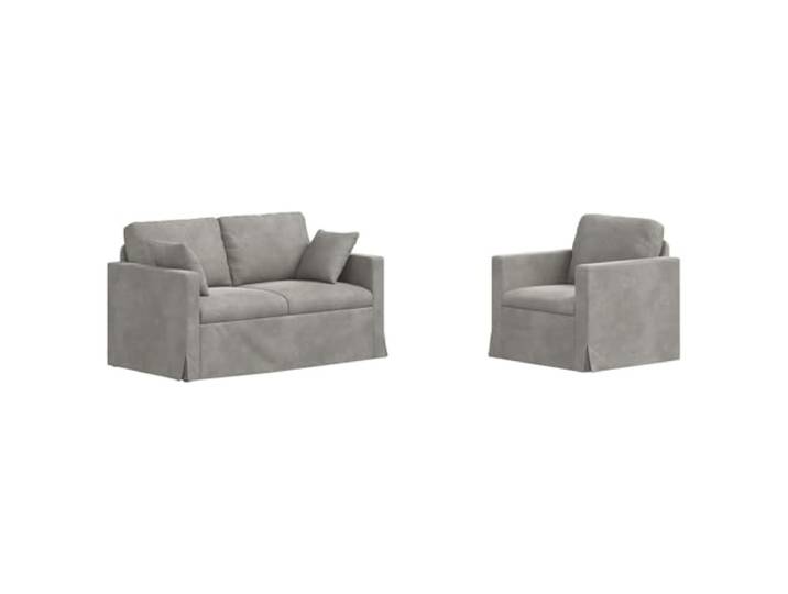 Coespram Modular 2-Teilig Couch Set aus Samt Hellgrau mit Metallrahmen Vielseitige 2-teilige Polsterecke mit weichem Bezug für Wohnzimmer und Schlafzimmer, ideal für flexible Raumkonzepte.