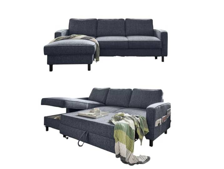 MIUFORM Molly S, 4 Sitzer Schlafsofa mit Bettkasten, Links, Dunkelblau