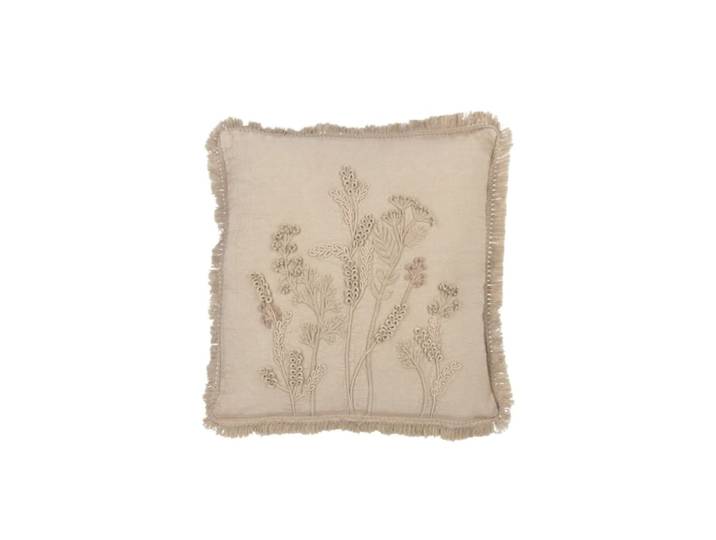 Coussin carré à broderie en coton gris 52x52x15 cm