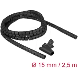 DELOCK 18835 - Spiralschlauch mit Einziehwerkzeug, 2,5 m x 15 mm, schwarz