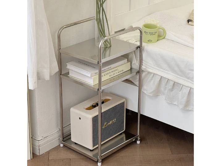 Table d'appoint de style nordique, table de chevet double couche en acier inoxydable, étagère de rangement pour la maison, mobilier de décoration intérieure