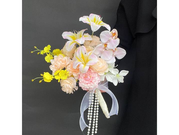 Bouquet de fleurs artificielles de conception originale, simulation de fleurs artificielles, champagne, Phalaenopsis, INS, certificat d'enregistrement de mariage, diplôme de fin d'études