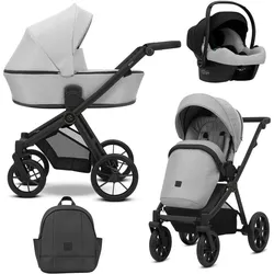 Kunert, Kinderwagen, BRAV 3in1 Kinderwagen in Grau mit schwarzem Rahmen, Gelrädern und Cosmo Autositz