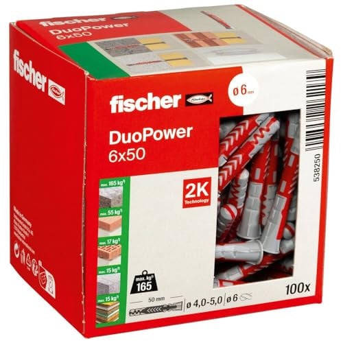 Fischer DUOPOWER universele kunststof pluggen, 6 x 50 mm, 100 stuks