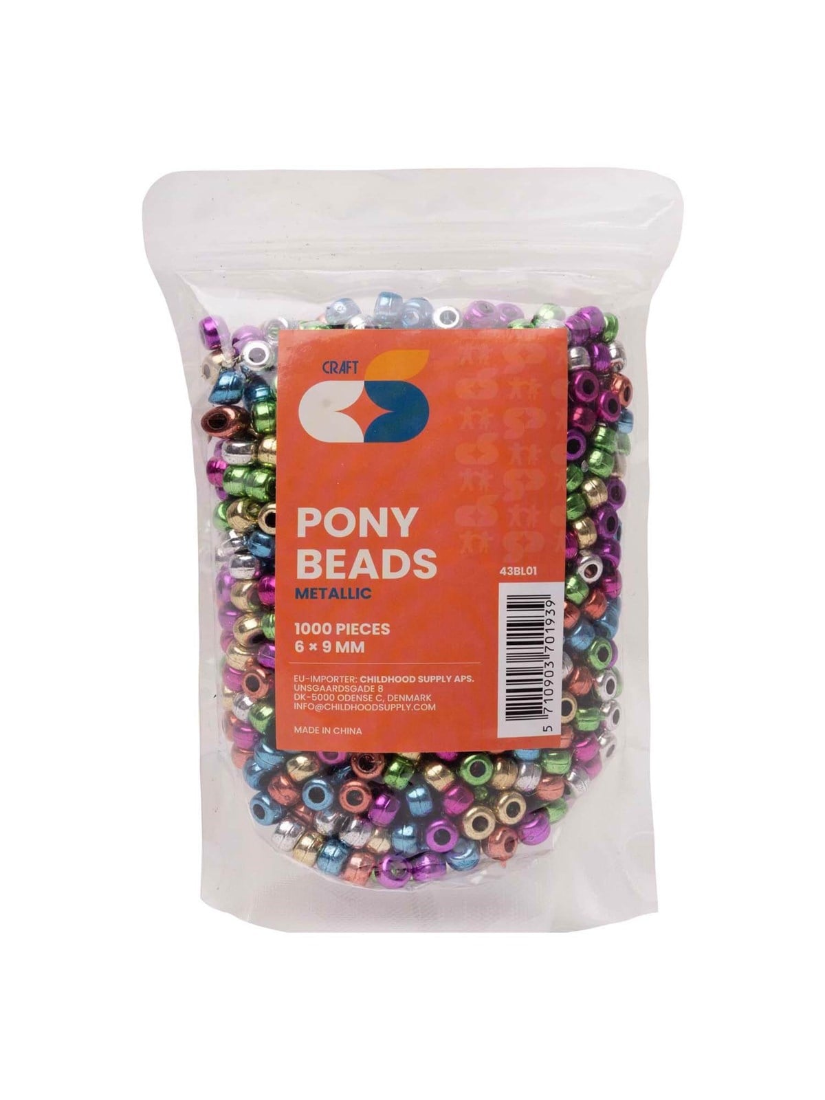 Colorations - Pony Beads Metallic 6x9 mm 1000pcs.