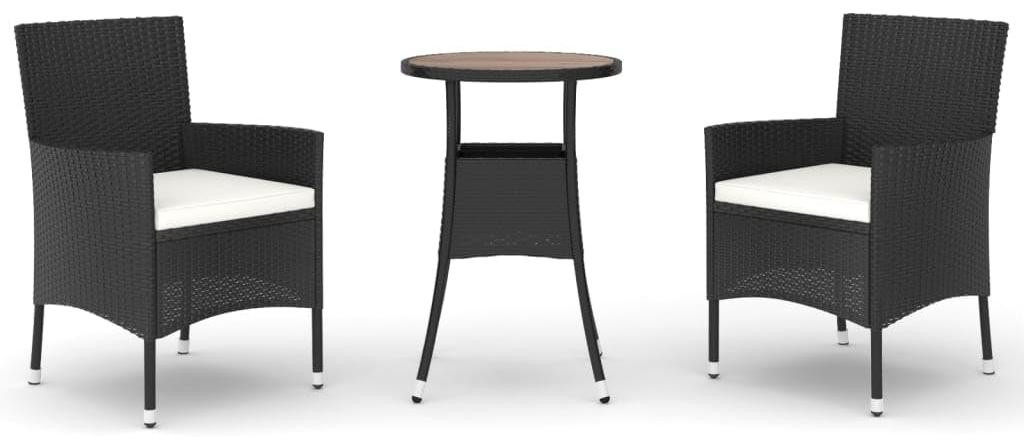 Selius Bistroset 3-delig Poly Rattan Zwart met Crème Kussens en Weerbestendig Stalen Frame