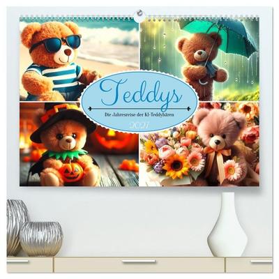 Teddys - Die Jahresreise der KI-Teddybären (hochwertiger Premium Wandkalender 2027 DIN A2 quer), Kunstdruck in Hochglanz