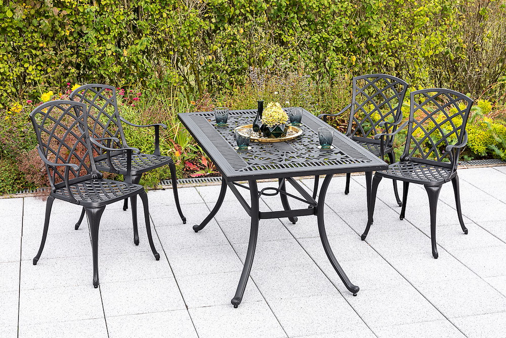 MERXXHANDELS Rhodos Set 5tlg 4 Sessel Tisch 140x80cm Aluminium 16909258