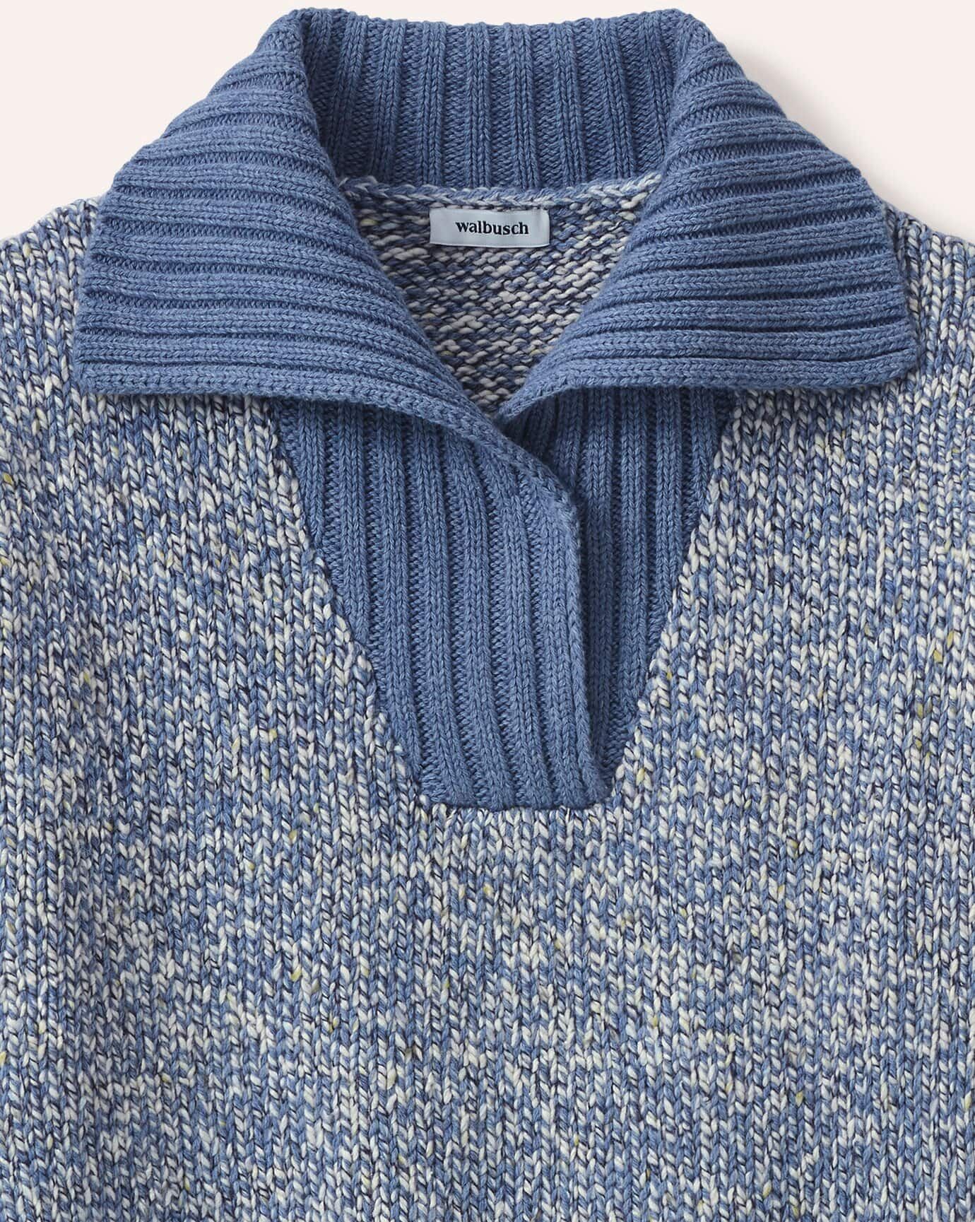 Walbusch Tweed Pullover mit weitem Kragen, normale Größen, Farbe Blau, 50, schöner Grobstrick edles Material Damen