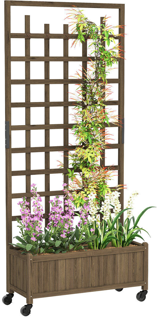 Lily Manor Wooden Trellis Planter Raised Beds for Garden with Wheels, Brown Brown 186cm H X 82.5cm W X 35cm D