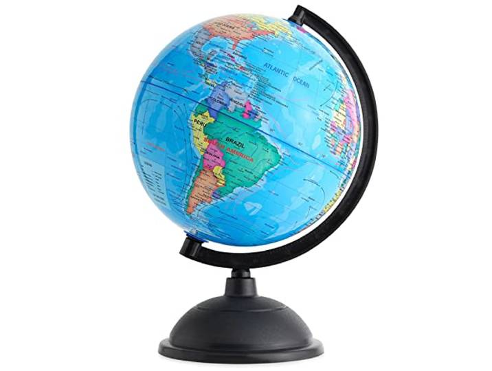 Juvale Weltkugel 20 cm – Drehbarer Globus für Kinder, Schüler & Lehrer – Lernspielzeug für Geographie & Klassenzimmer – Politischer Globus mit Ständer – Blau