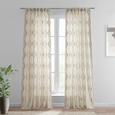 Exclusive Fabrics Suez Designer Embroidered Faux Linen Sheer Curtains - Single Panel Drapes (1 Panel)