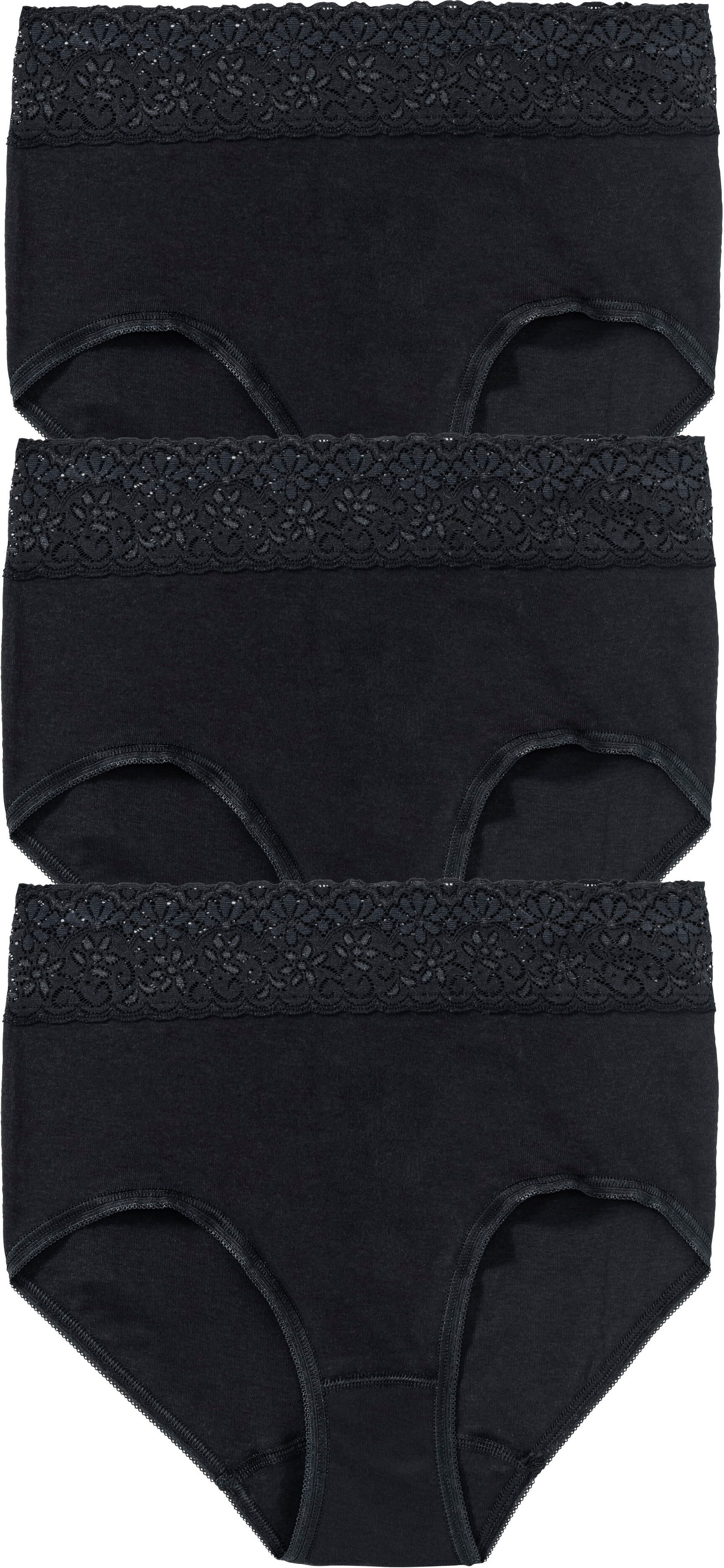 Taillenslip SPEIDEL "Natalie", Damen, Gr. 44, schwarz, Obermaterial: 100% Baumwolle, unifarben, Unterhosen Taillenslip, bequem, dekorativ, weich, elastisch, mit Spitze, Baumwolle schwarz 44
