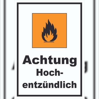 HB-Druck Schild Gefahrensymbol Hochentzündlich Flamme hochkant A6 Rückseite selbstklebend