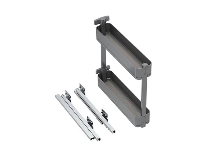 Emuca - Porte-Bouteilles latéral extractible Harmony avec Fermeture amortie\, Module 150mm\, Hauteur 700mm\, Acier et Bois\, Gris Anthracite