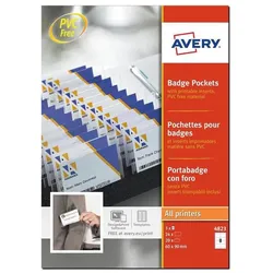 Avery, Informationsschild, Zweckform Namensschild-Tasche, 90 x 60 mm transparent, aus PVC-freiem Material, mit 3-fach Lochung