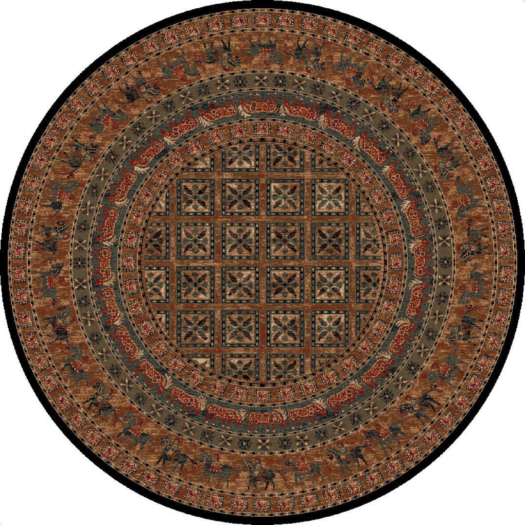 Three Posts Pine Grove Oriental Wool Area Rug Navy Round 160cm