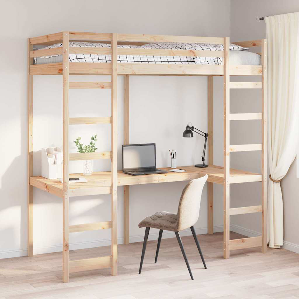 Mikado Living Loft Bed Frame White 90 X 200 Cm Solid Pine Wood Natural European Single (90 x 200 cm)