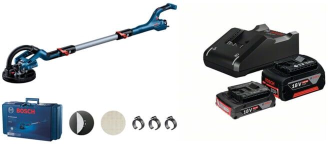 Set Bosch Trockenbauschleifer GTR 55-225 + Starter-Set: 1x GBA 18V 2,0Ah + 1x GBA 18V 4,0Ah + GAL 18V-40