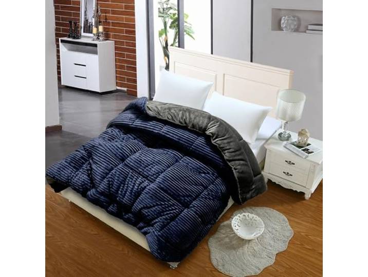 SAMPUR - Couette Coton Club Reversible : Velours cotelé et Tissu Soyeux Chaleur et Douceur Idéale en Plaid (Bleu\, 200x200 cm)