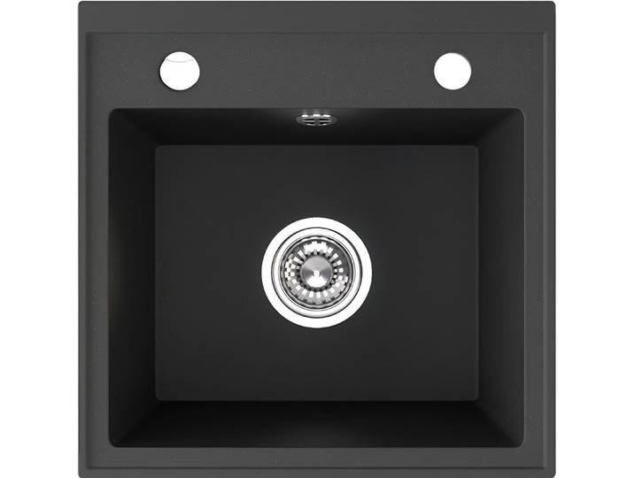 KOLMAN Küchenspüle Einzelbecken T.III Granitspüle, Quadratisch, 44/44 cm, Schwarz, Space Saving Siphon GRATIS