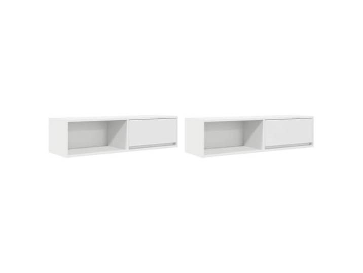 Roanoer TV Lowboard Hängend 2er Set Weiß, Wandboard 100x31x25,5 cm Platzsparende TV-Hängeschränke fürs Wohnzimmer oder Schlafzimmer, mit Schublade und Fach für Ordnung.