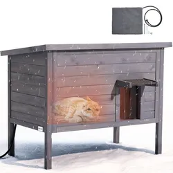 VEVOR Katzenhaus Outdoor 870 x 535 x 690 mm, Katzenhütte aus Holz, winterfeste Katzenhöhle mit 30-W-Heizkissen, PVC-Klapptür & Asphaltdach, Katzenunterstand für 1–3 Katzen im Winter,