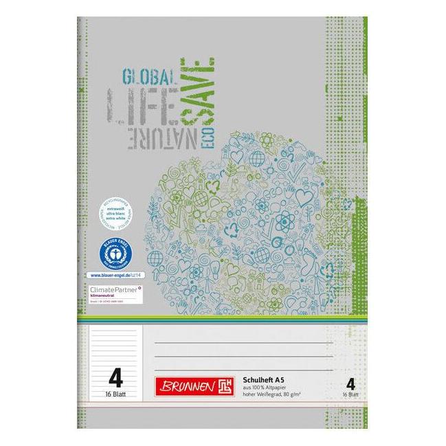 Brunnen Schulheft Recycling Lineatur 4 liniert ohne Rand (A5, Weicher Einband) (10-4510401)
