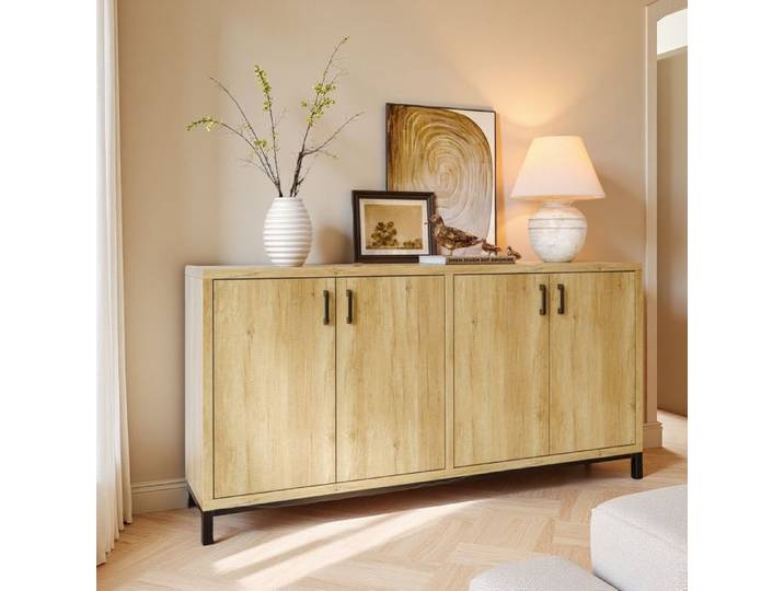 Buffet moderne - Buffet bas 4 portes - Buffet en bois - 160x35x80cm - Style industriel - Meuble de rangement