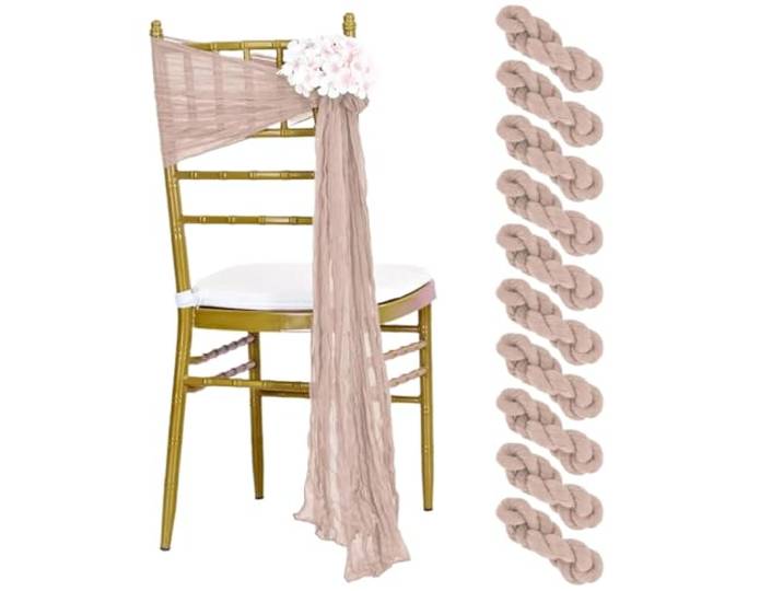 Stuhlschleifen für Hochzeiten 20PCS 40x275cm Hochzeit Grün Stuhl Schärpen Dekoration Gaze Bogen Abdeckung for Empfang party(20PCS Beige)