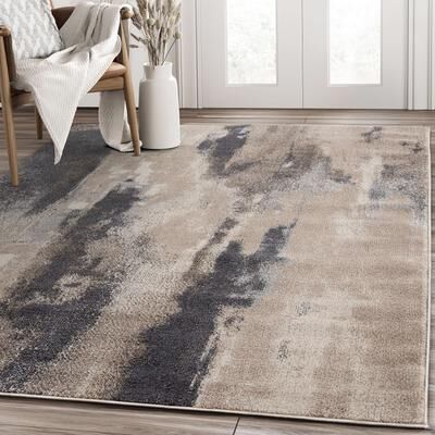 Abani Rugs Sahara SAH120A Wall of Sand Beige Dark Brown Area Rug