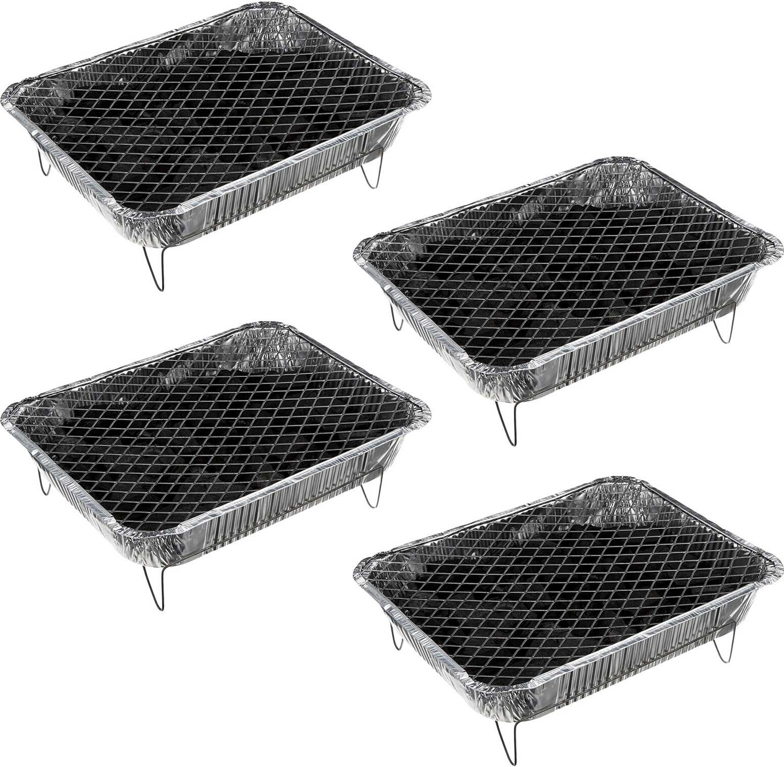 Landmann Set van 4 Aluminium Wegwerpbarbecues inclusief houtskool en aanmaakblokjes voor picknick en kamperen