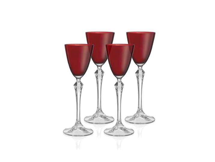 Barski Rubinrote Likörgläser – Herzförmig, 85 ml, Set mit 4 Stück, Klassisch, Leuchtend, Spülmaschinenfest