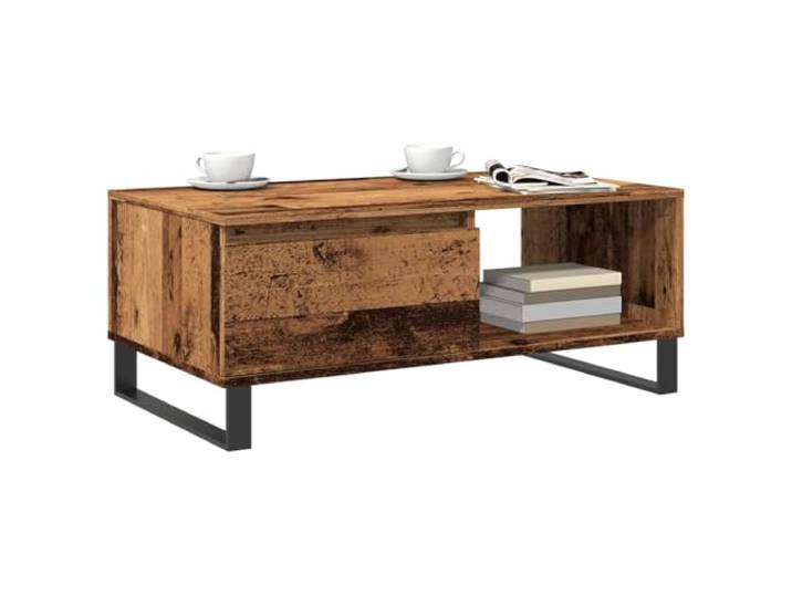 KTHLBRH Couchtisch aus antikem Holz, 90 x 50 x 36,5 cm, Spanplatte Glatte Oberfläche, einfache Reinigung, großer Stauraum, Metallgestell, maximale Belastung 60 kg