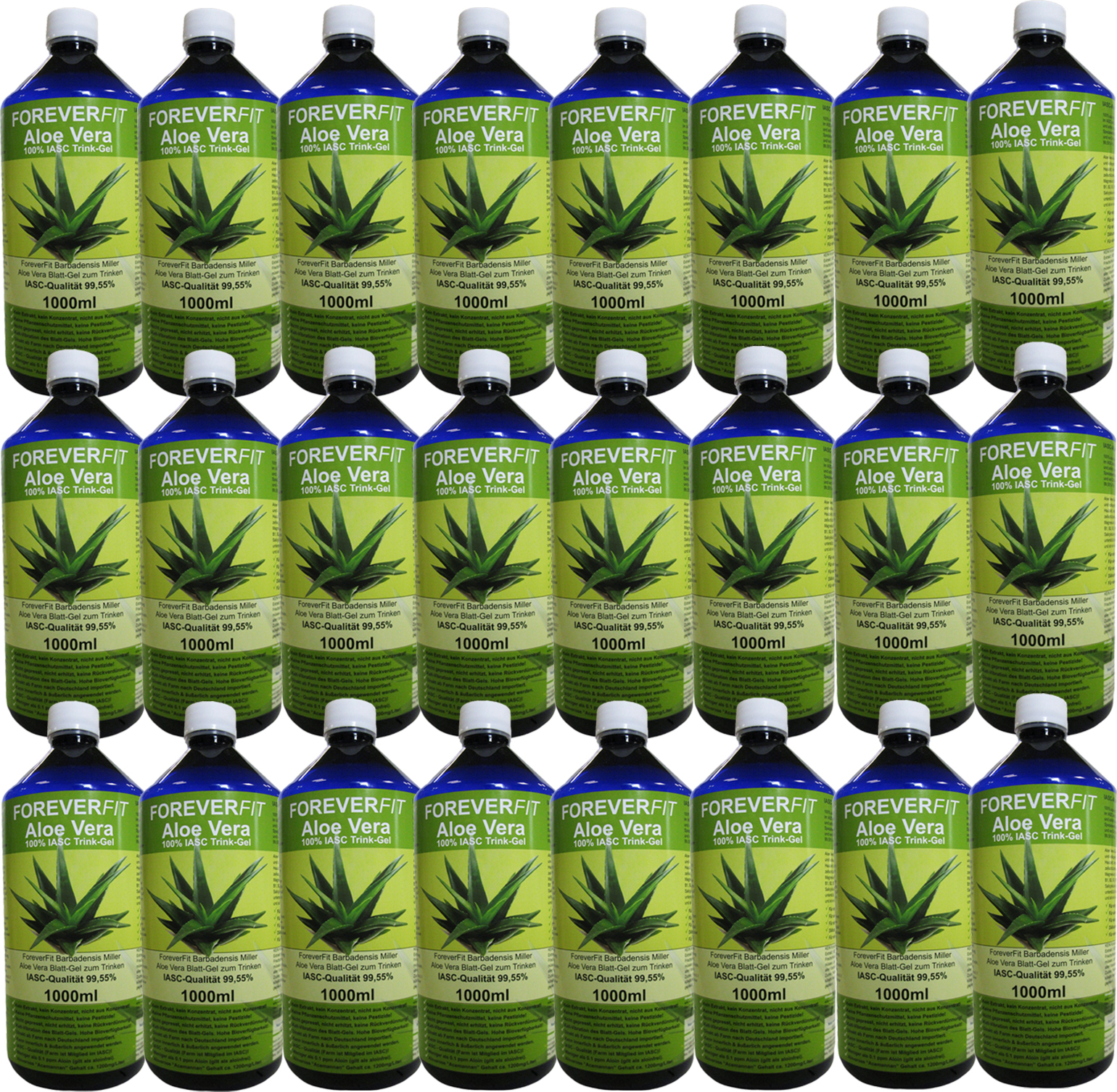 ForeverFit Aloe Vera 24x 1000ml Trinkgel Barbadensis Miller Blattgel unverdünnt Kein Saft Kein Konzentrat Ohne künstliche Vitamine.