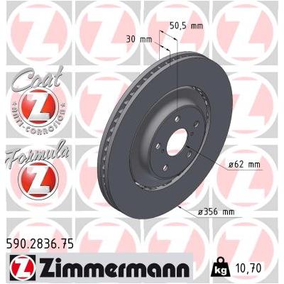ZIMMERMANN Bremsscheibe 590.2836.75 Vorderachse links 356mm 30mm für LEXUS