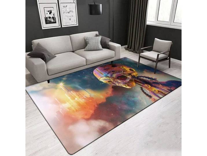 Tapis 3D Château Squelette Area Rug Tapis de Salon Chambre à Doux Poils Courts Tapis de Maison Antidérapant 120X160cm[3748]