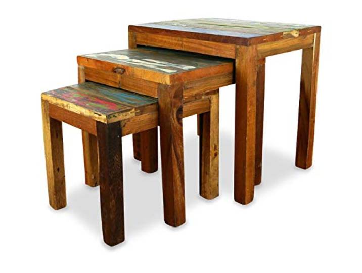 livasia Holztische aus Teakholz 3er Set – 30/37/45cm hoch – Beistelltisch Holz im Beach Bar Look, Nachhaltig & Handgefertigt in Indonesien, Recyceltes Bootsholz