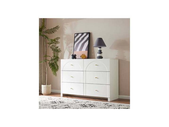 Commode - MUVOE - 6 tiroirs - Blanc crème - Romantique - H82/B120/T40 cm