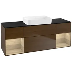 Villeroy und Boch Finion Waschtischunterschrank G742PCGN 160x60,3x50,1cm, Regale Oak Veneer, Walnut veneer