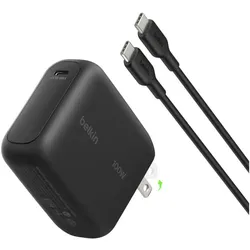 Belkin BoostCharge 100W USB-C GAN Ladegerät mit einklappbarem Stecker, inkl. 1,5m USB-C / USB-C Kabel, schwarz