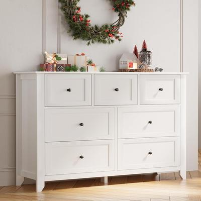 Garvee 7 Drawer Dresser, Modern Wood Chest with Gold Handles, Large Storage, Black