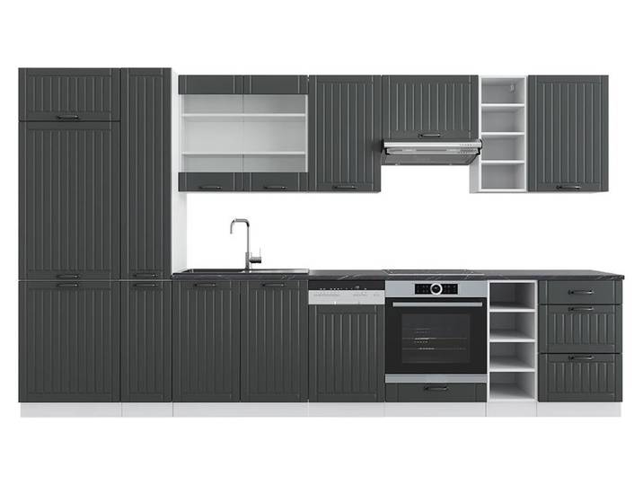 Cuisine Vicco Fame-Line Anthracite maison de campagne/blanc 355cm avec armoire haute\, sans PT\, Model 39619