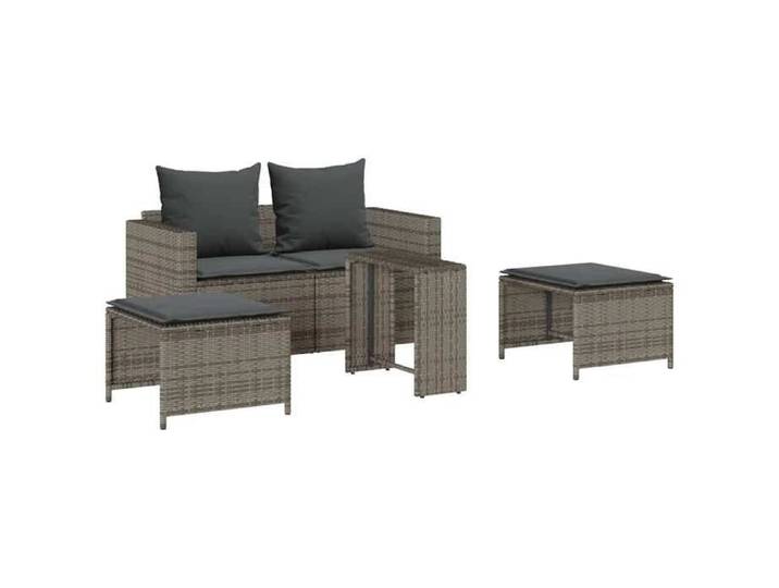 Les Soldes Salon de jardin 5 pcs Anti UV - avec coussins - mobilier d'extérieur - empilable gris polyrotin(63 x 63 5 x 60 5 cm) xja