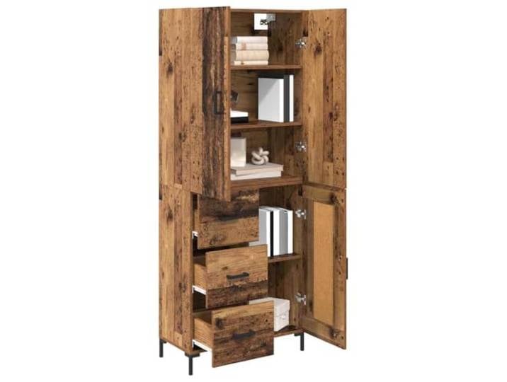 KTHLBRH Anrichte aus altem Holz, 69,5 x 34 x 180 cm, mehrschichtiges Holz Flügeltüren inklusive Schublade Oberfläche matt Wandbefestigung pflegeleicht